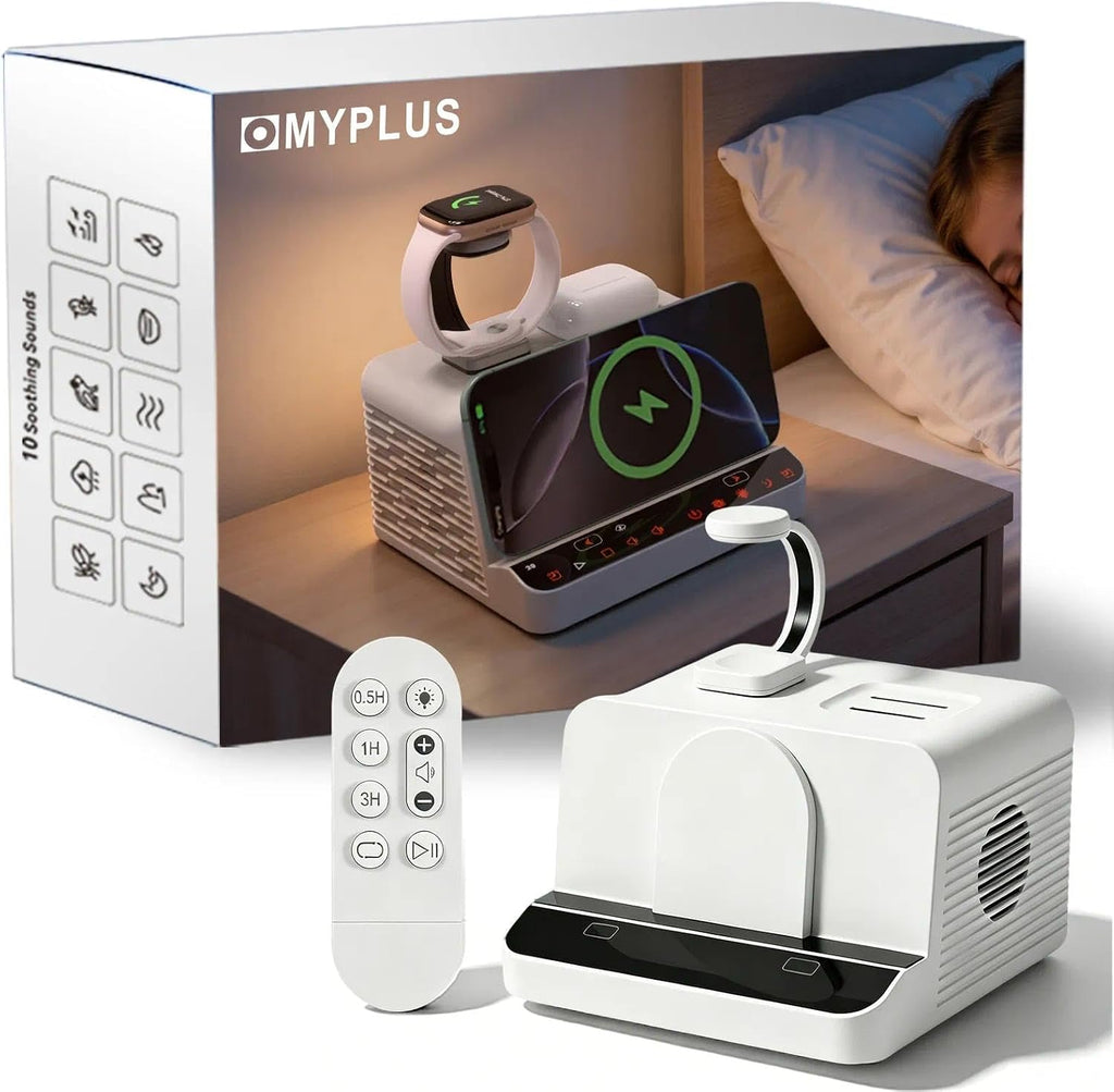Myplus White Noise Machine, 10 Soothing Sounds Sleep Sound Machine with 15W Wireless Charging Station, 7-Color RGB Night Light, Remote for…
