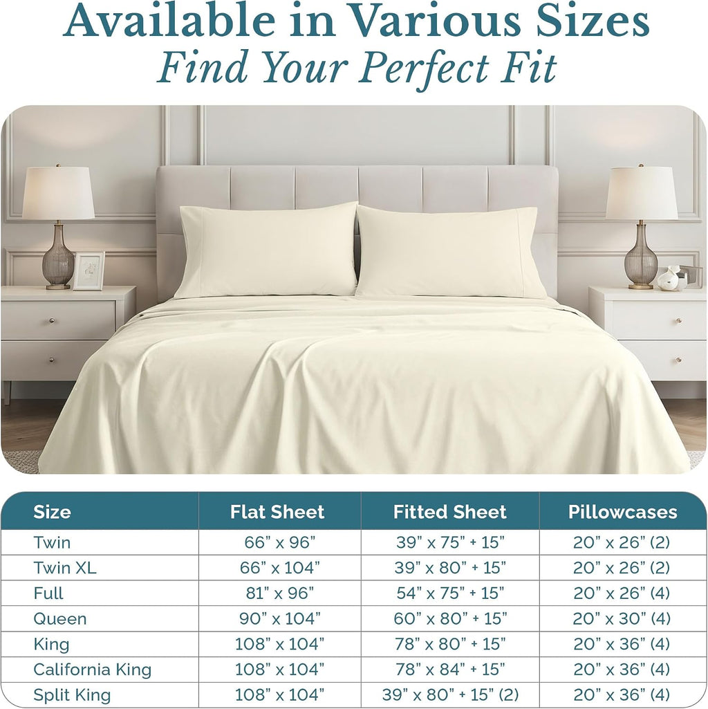 Casa Platino Twin XL Size Sheets, 100% Cotton 4 Piece Set with 500 Thread Count Silky Smooth Sateen Finish, Lightweight and Durable Twin…