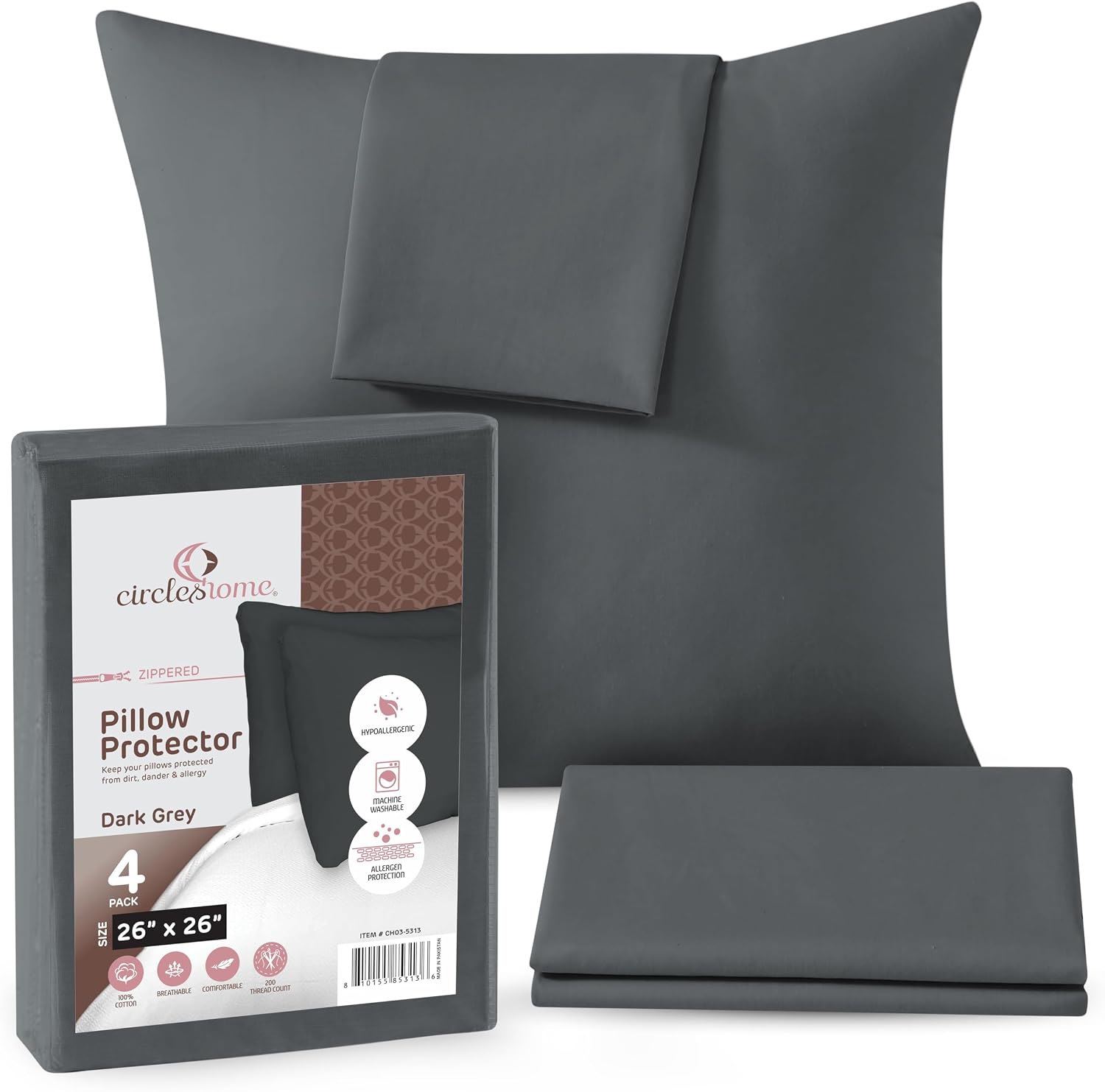 CIRCLESHOME European Pillow Protectors - 100% Cotton Breathable Pillowcases - 26 X 26 Square Pillowcases - Protects Pillows from Dirt…