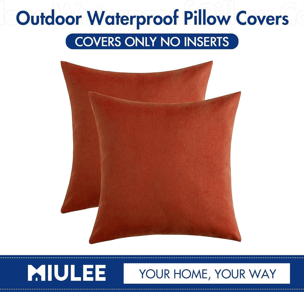 Miulee Pack of 2 Decorative Outdoor Solid Waterproof Throw Pillow Covers Faux Linen Garden Farmhouse Cushion Cases for Summer Patio Tent Ba…