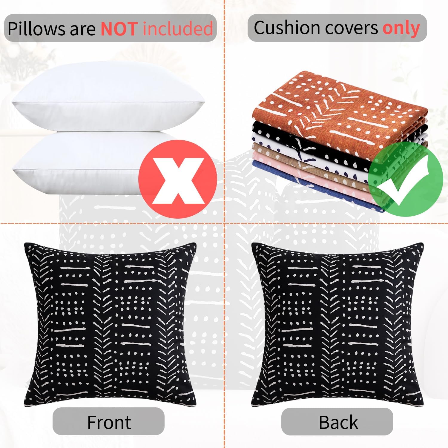 BONSTRAP Black White Decorative Throw Pillow Covers Vintage Boho Cushion Covers 18x18 Inch Rustic Farmhouse Pillowcase Modern Stripe…
