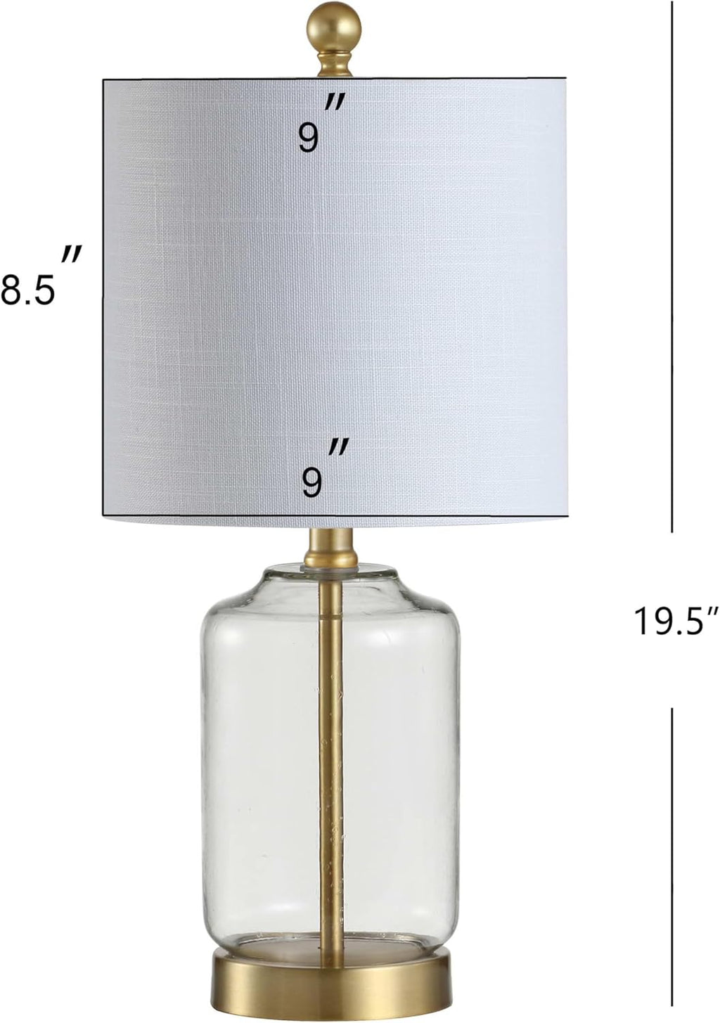 JONATHAN Y 19.5" Brass Gold and Clear Glass Table Lamp, Glam Transitional Bedside Lamp for Living Room Nightstand, White Linen Drum…