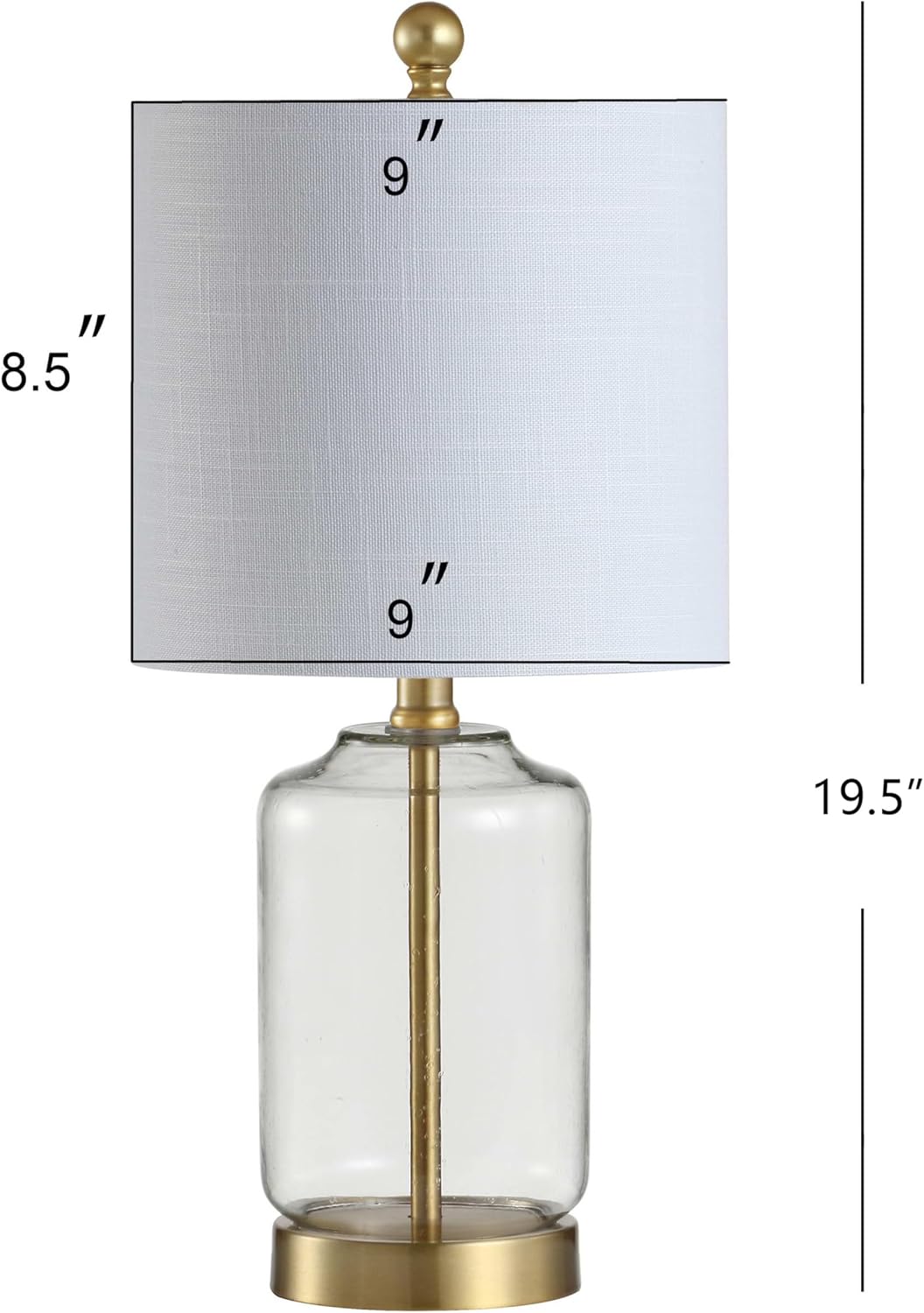 JONATHAN Y 19.5" Brass Gold and Clear Glass Table Lamp, Glam Transitional Bedside Lamp for Living Room Nightstand, White Linen Drum…