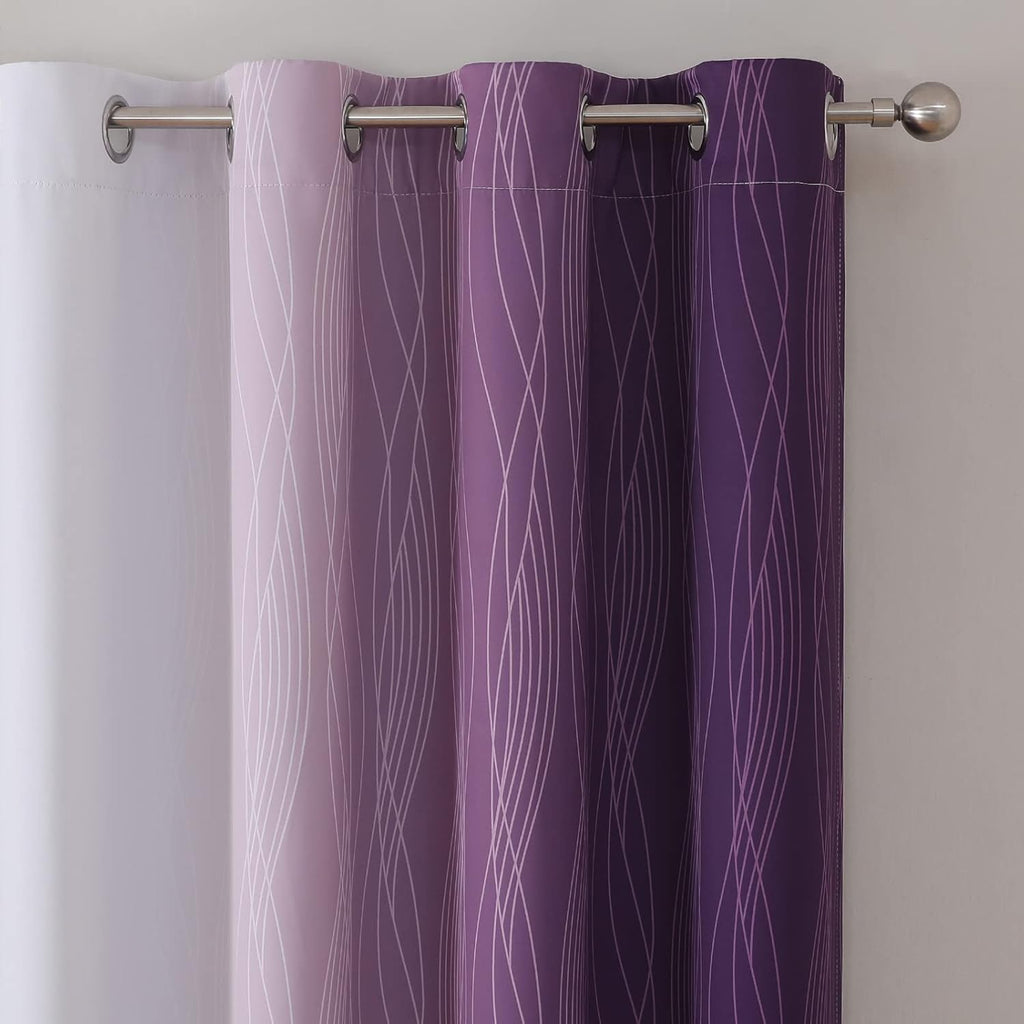 Estelartextiler Estelar Textiler Purple and Greyish White Ombre Blackout Curtains 90 Inch Length 2 Panels Set, Thermal Insulated Drapes for…