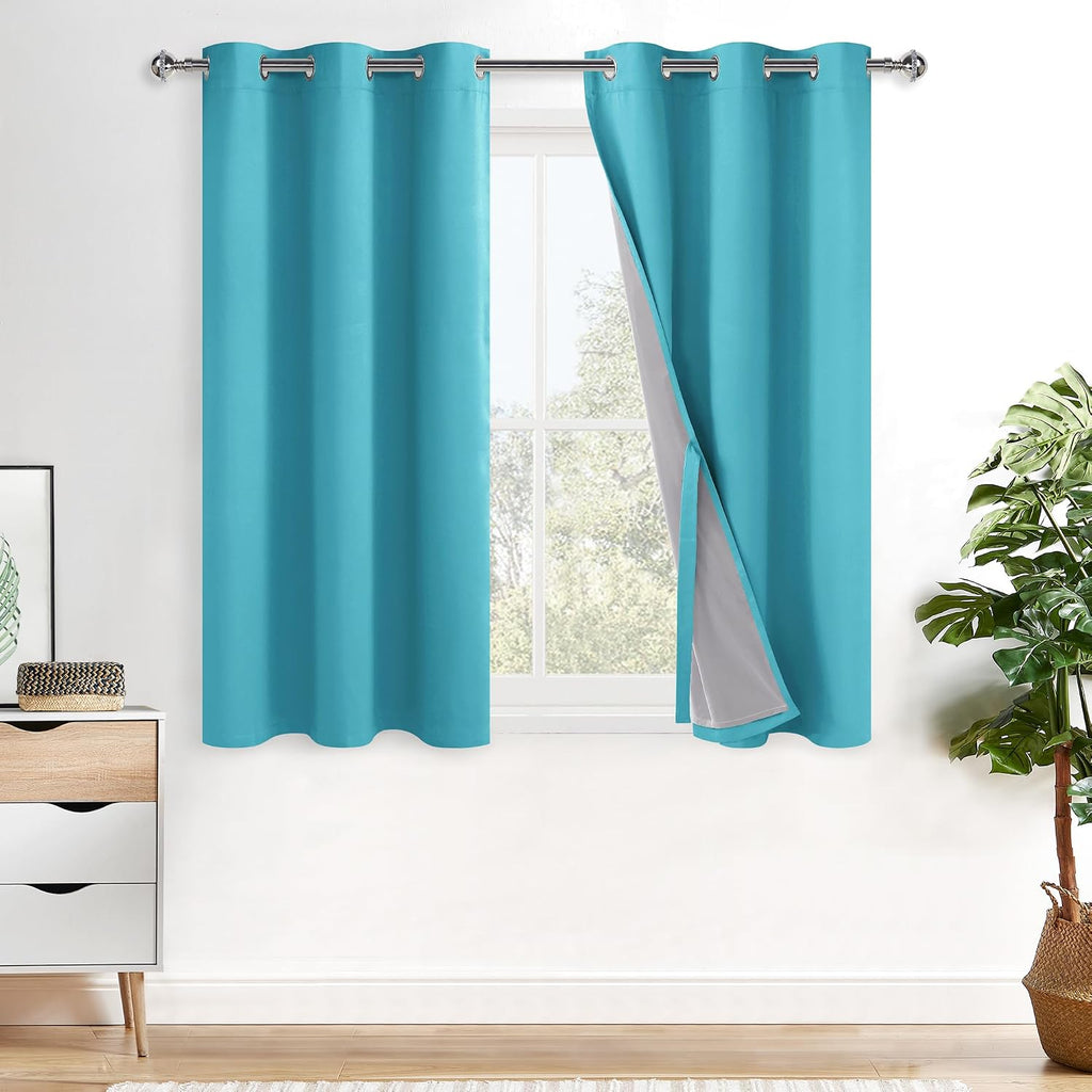 Xwzo 100% Blackout Curtains with Tiebacks- 2 Thick Layers Completely Shaded Window Treatment Thermal Insulated Lined Drapes with Grommets f…