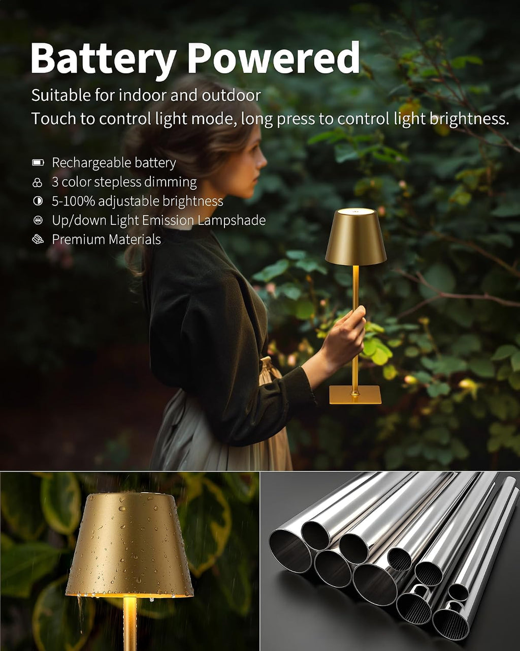 KDG 2 Pack Cordless Table Lamp, Portable LED Desk Lamps, 4000mAh Battery Operated, 3 Color Stepless Dimming Up, for Restaurant, Bedroom…