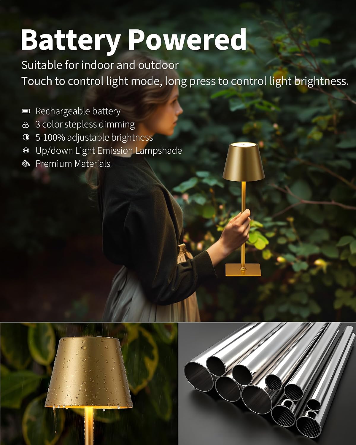 KDG 2 Pack Cordless Table Lamp, Portable LED Desk Lamps, 4000mAh Battery Operated, 3 Color Stepless Dimming Up, for Restaurant, Bedroom…