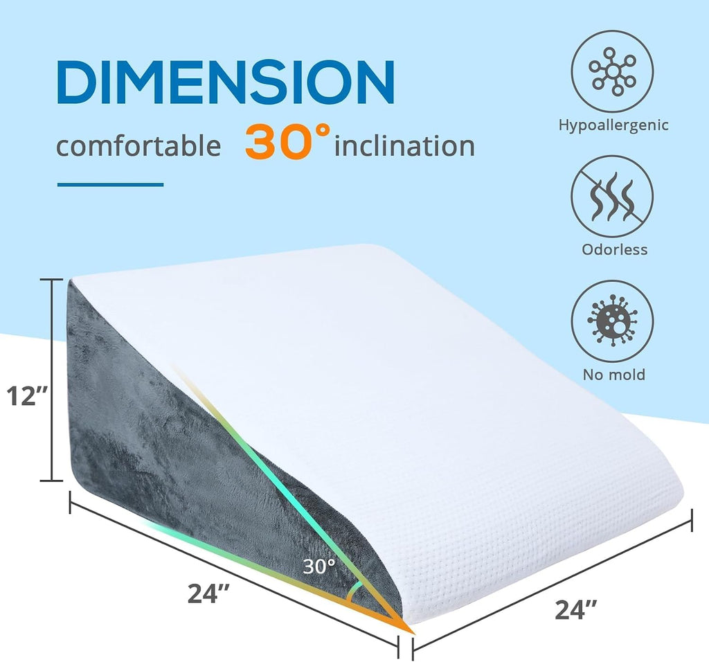 Sasttie Wedge Pillow, 12 Inch Memory Foam Bed Wedge Pillow for Sleeping, Acid Reflux, Back Pain, Post Surgery, and Snoring, Designed with W…