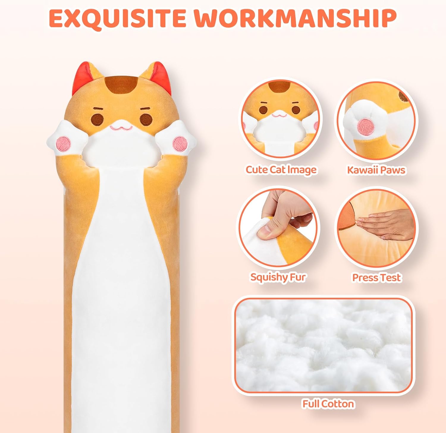 Mewaii Long Cat Plush Kawaii Kids Plush Toy Pillows, Cute Cat Stuffed Animals Soft Plushies, Kitten Big Plush Toys Throw Body Pillow Doll…