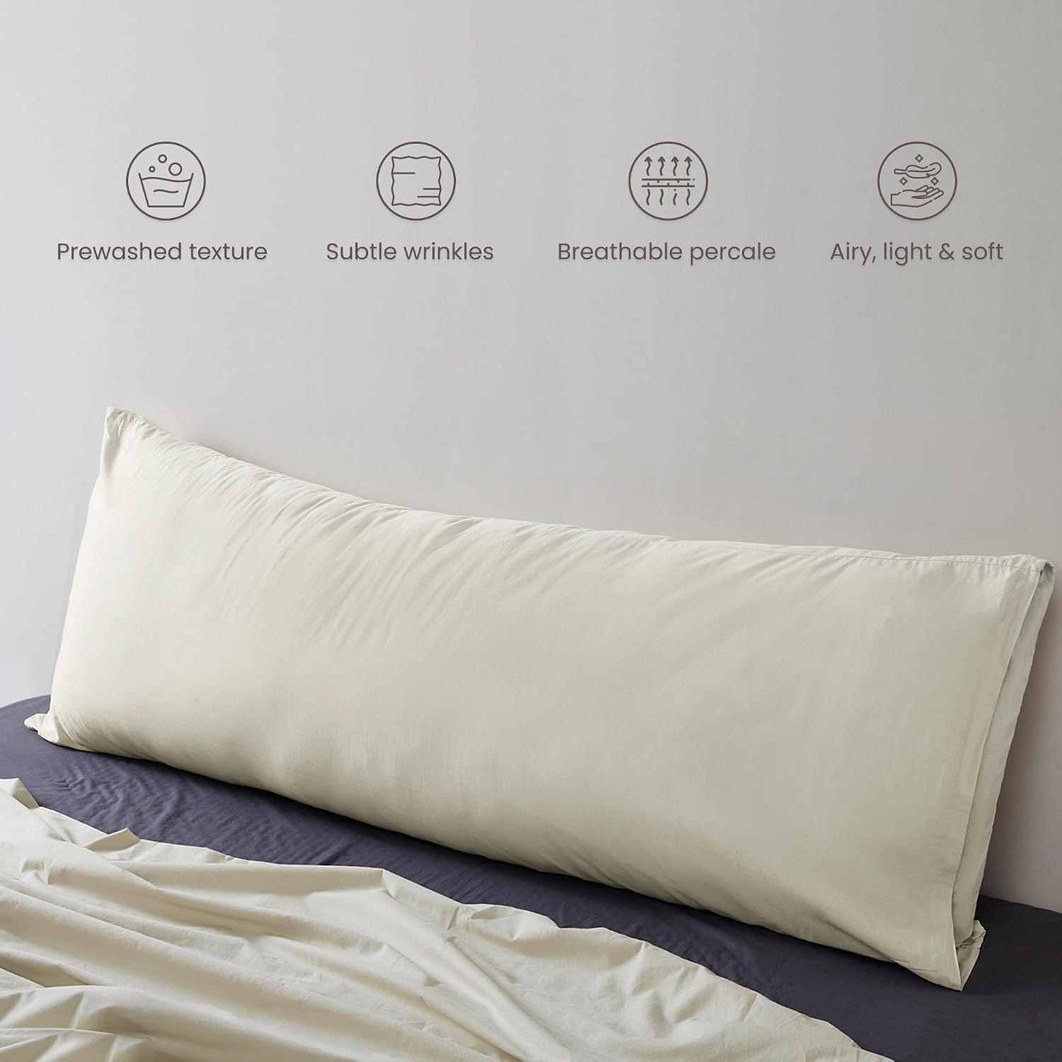 Bioweaves 100% Organic Washed Cotton Percale Weave Body Pillow Cover GOTS Certified Body Pillow Pillowcase – 21” x 54”, F Dew Cotton