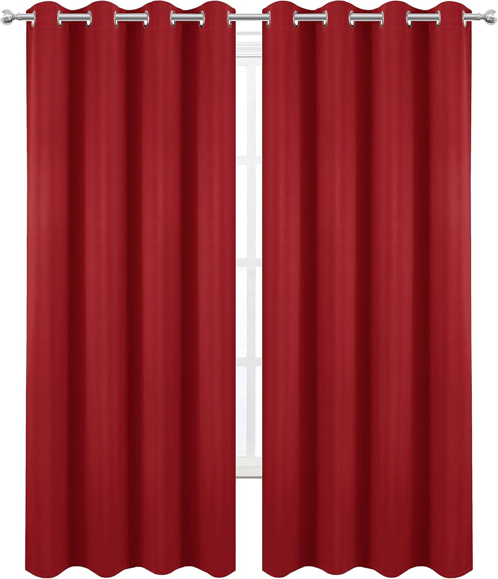 Lemomo Blackout Curtains 66 x 95 inch/Bright Red Curtains Set of 2 Panels/Thermal Insulated Room Darkening Bedroom Curtains 95 inch Red