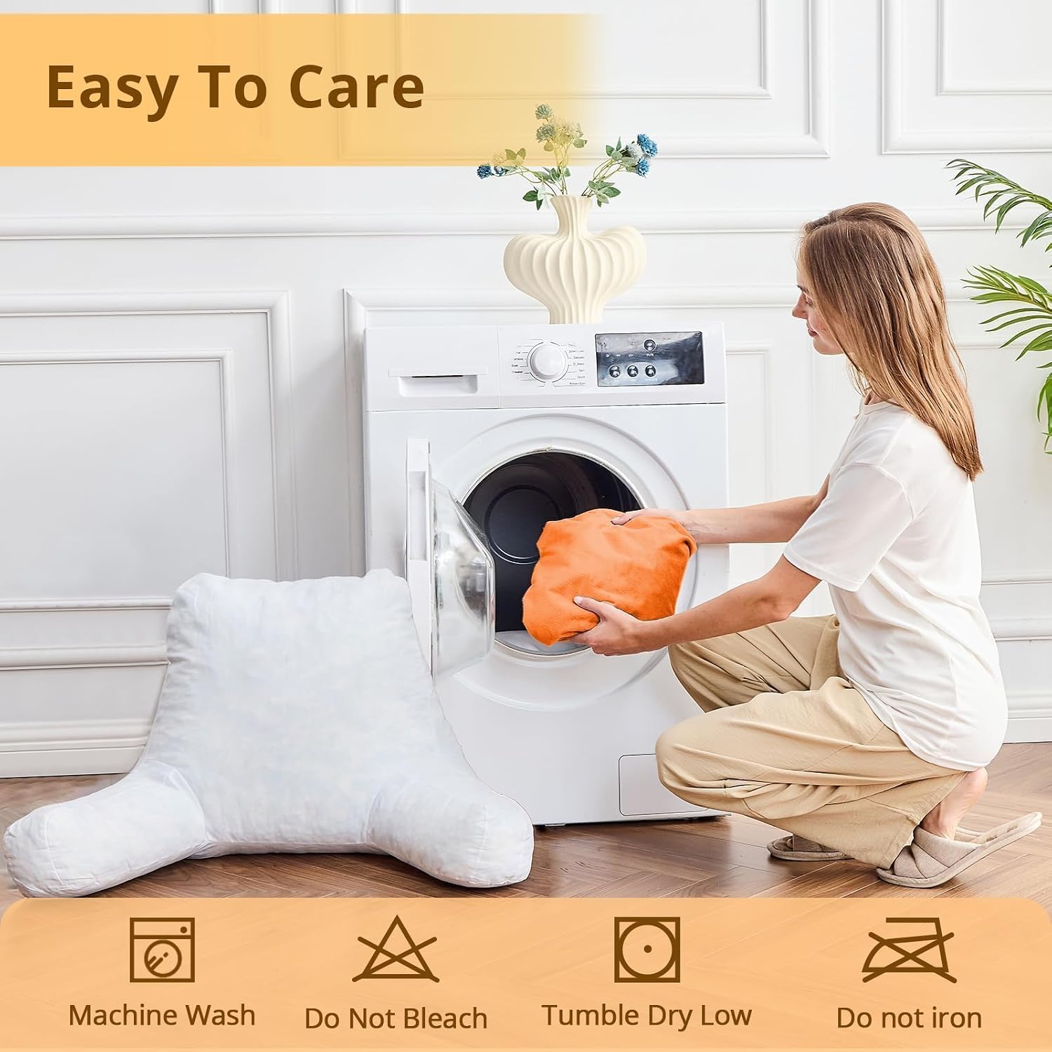 Sasttie Reading Pillow, Velvet Back Pillow for Bed Sitting Up, Adult Back-Rest Support Cushion with Arms for Sit Up on Couch, Sofa, and…