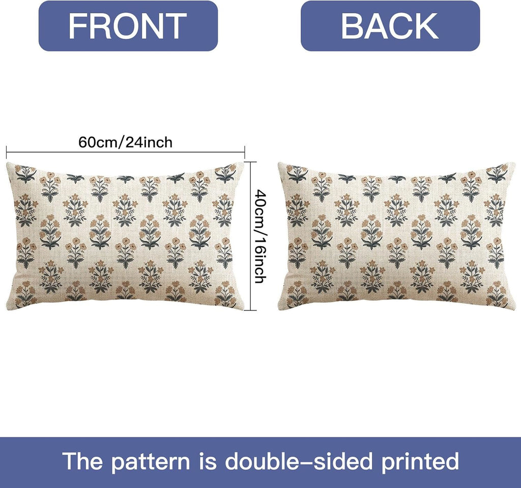 OTOSTAR Floral Print Pillow Covers 16x24 Inch Pack of 2 Double-Sided Brown Grey Flower Lumbar Throw Pillow Covers Farmhouse Rustic…