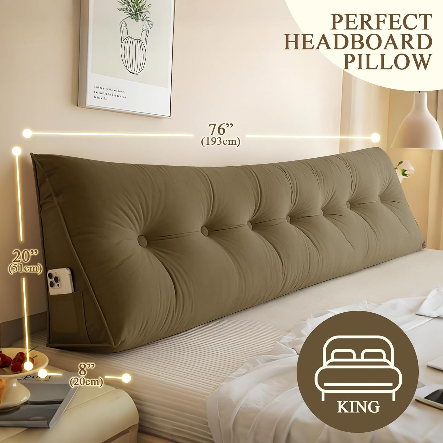 DANGHOOGY Headboard Pillow King, Large Triangular Wedge Headboard Pillow for Reading and Resting, Backrest Positioning Support Pillow…