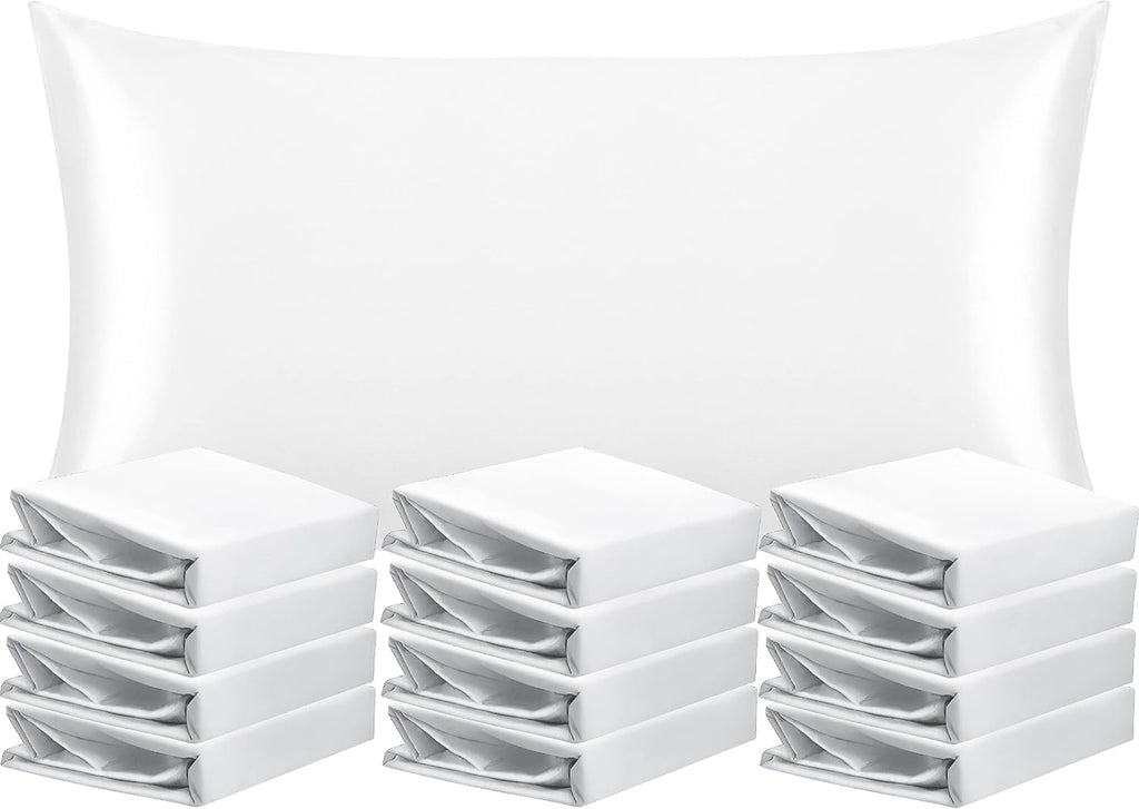 Ntbay 12 Pack Satin King Pillowcases for Hair and Skin, Luxurious and Silky Pillow Cases with Envelope Closure, 20 x 36 Inches, White 12 Pa…