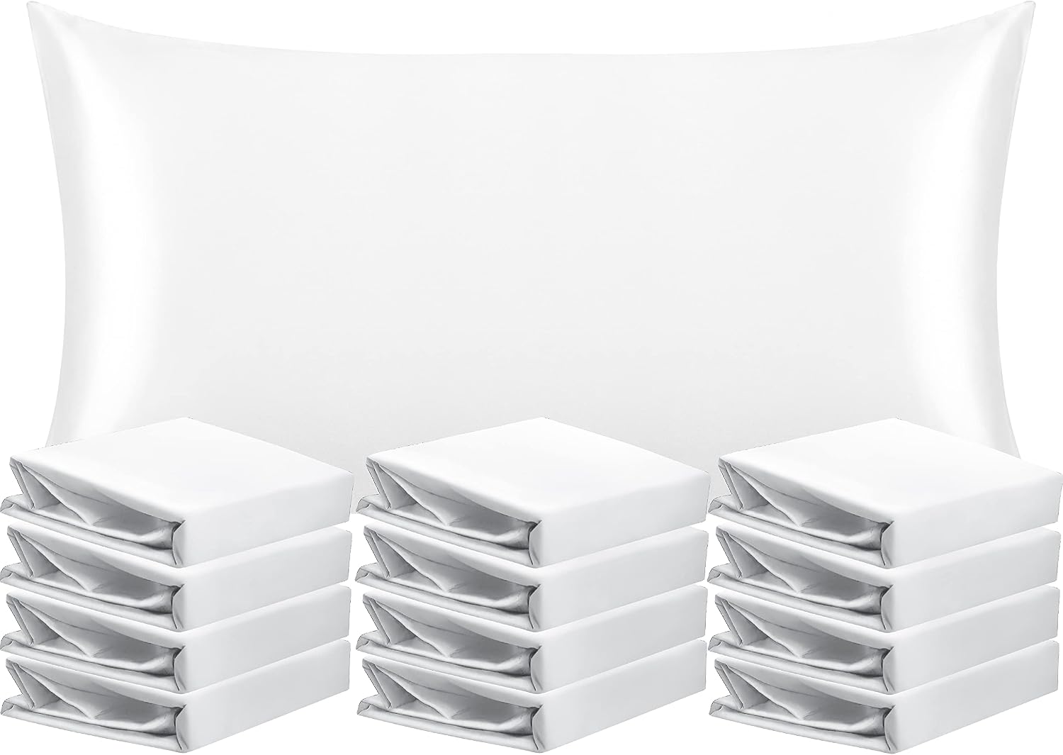 Ntbay 12 Pack Satin King Pillowcases for Hair and Skin, Luxurious and Silky Pillow Cases with Envelope Closure, 20 x 36 Inches, White 12 Pa…