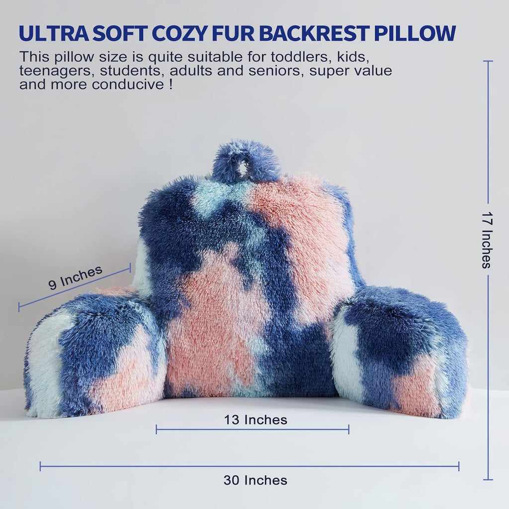 Bedriping Reading Pillow for Bed Adult - Faux Fur Backrest Pillow with Arms, Ergonomic Back Pillows for Sitting in Bed, Extra Fluffy TV Pil…