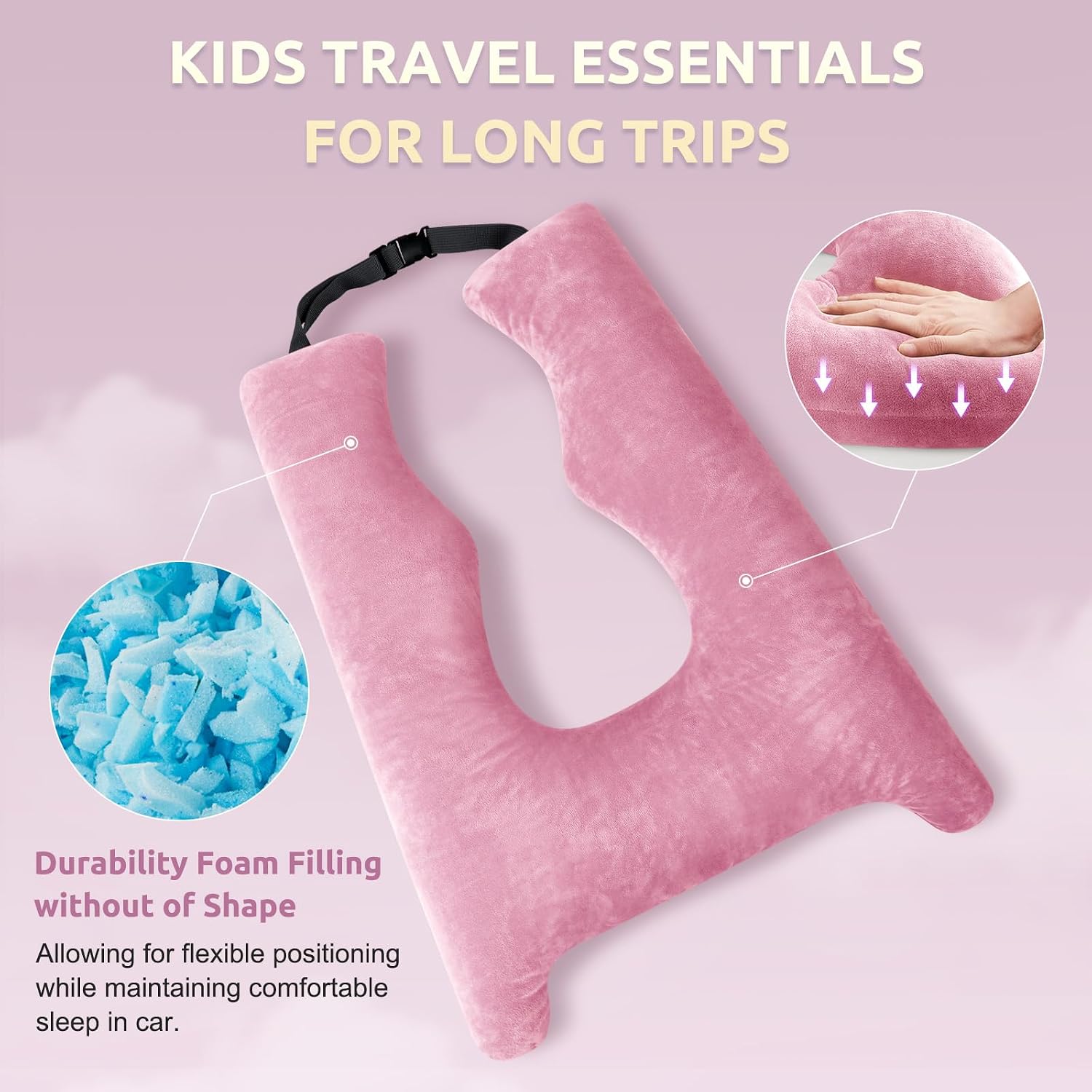 Car Pillow for Kids Travel Pillow with Adjustable Strap, Kids Floor Pillows Cushions for Adults and Children to Support Head and Body…