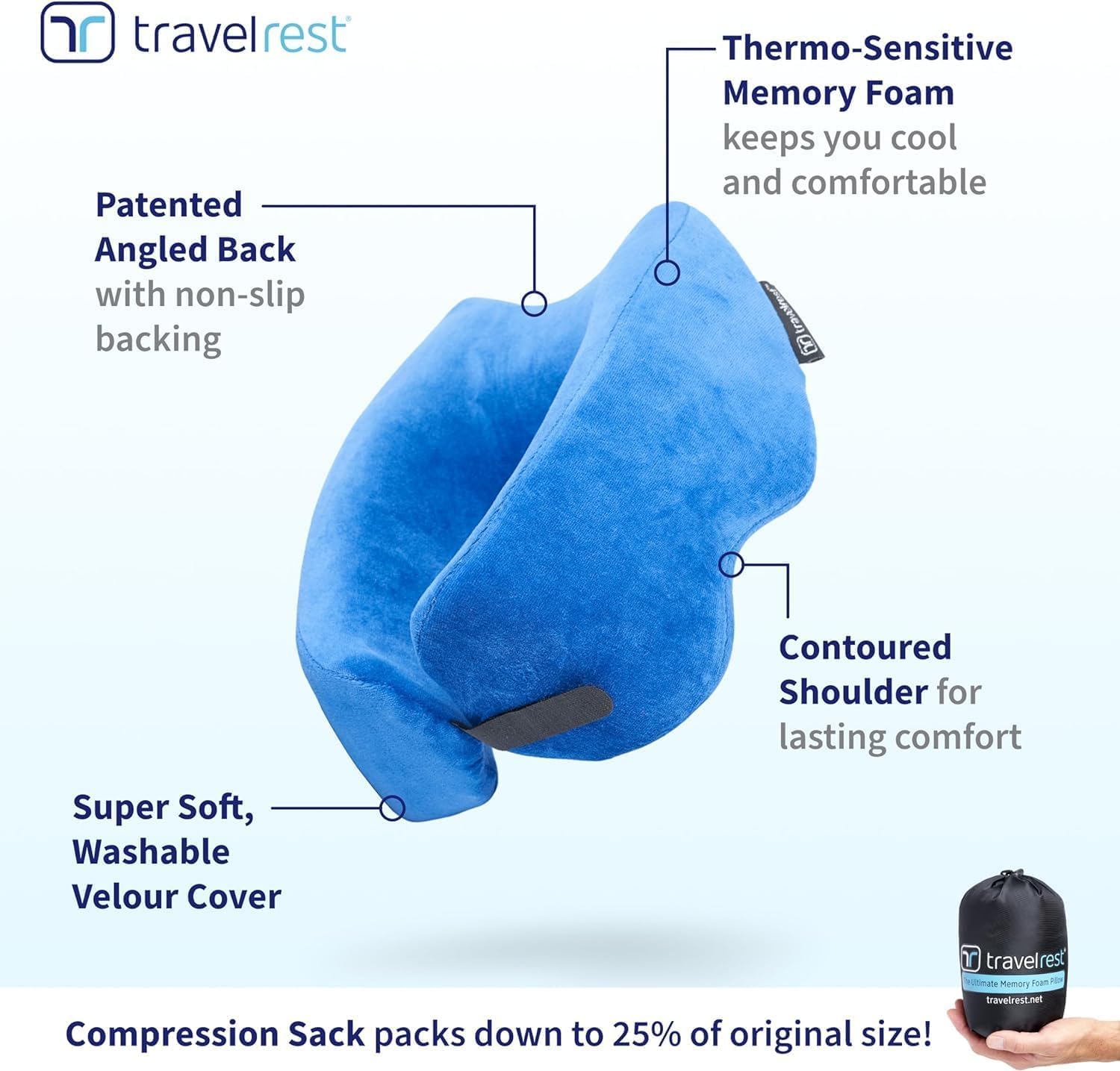 TRAVELREST Sleep Neck Pillow Travel - Travel Essentials, Memory Foam, Neck Support Pillow for Long Flight, Plane Sleeping Accessories…