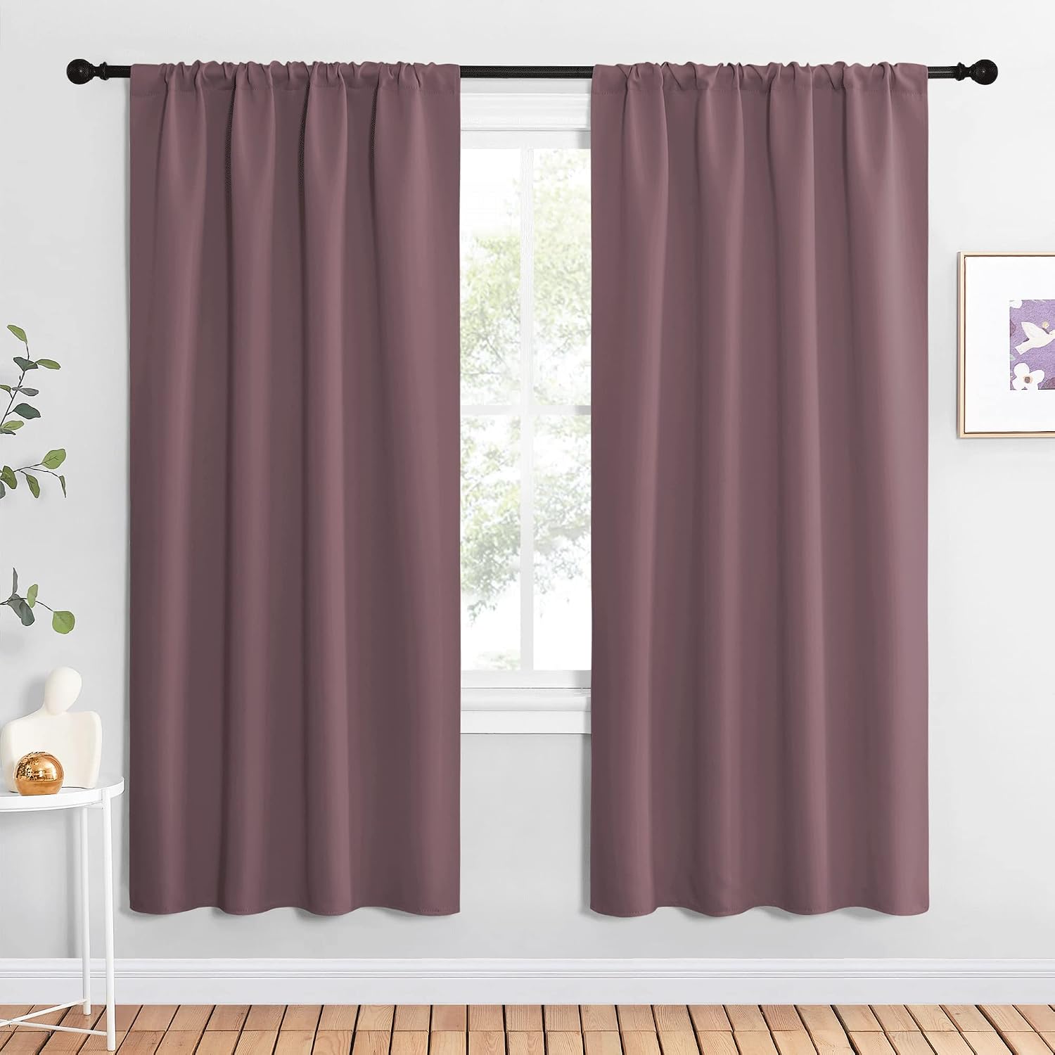 NICETOWN Dry Rose Blackout Curtains for Living Room - Triple Weave Home Decoration Thermal Insulated Solid Rod Pocket Blackout Drapes for…