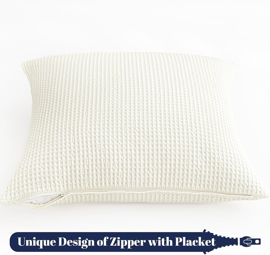 Phf 100% Cotton Waffle Weave Throw Pillow Cover, 22" x 22", No Filling, 2 Pack Elegant Home Decorative Square Throw Pillow Covers for Bed C…