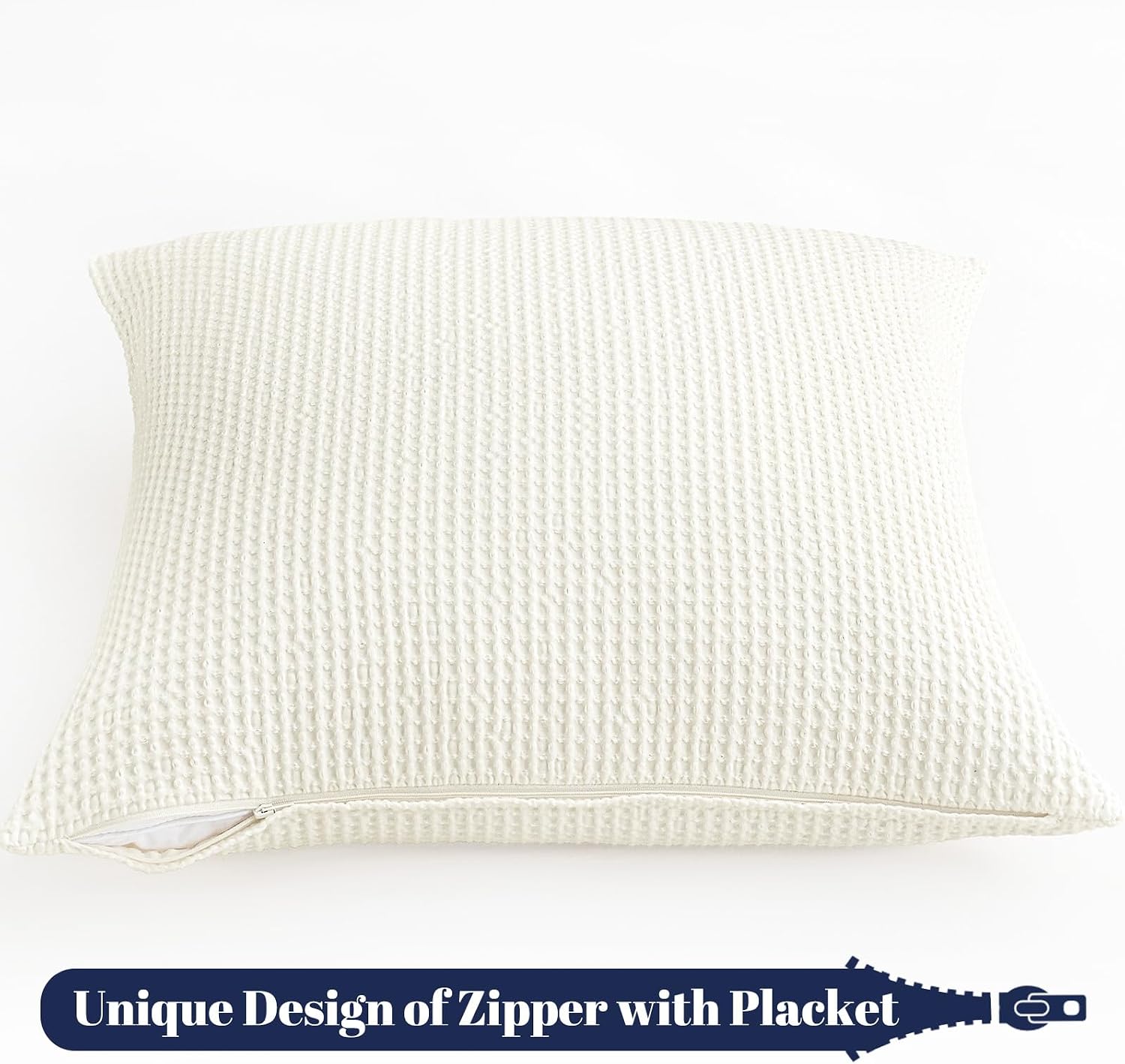 Phf 100% Cotton Waffle Weave Throw Pillow Cover, 22" x 22", No Filling, 2 Pack Elegant Home Decorative Square Throw Pillow Covers for Bed C…