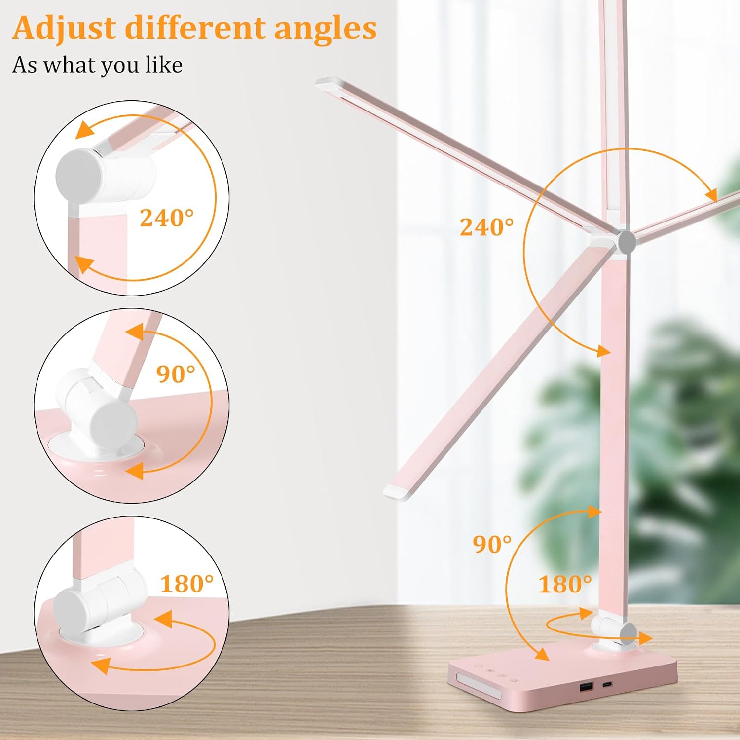 LED Desk Lamp with USB Ports, Touch Desk Lamps for Home Office with 5 Color Modes,3 Brightness Desk Light with Small Night Light, Reading…