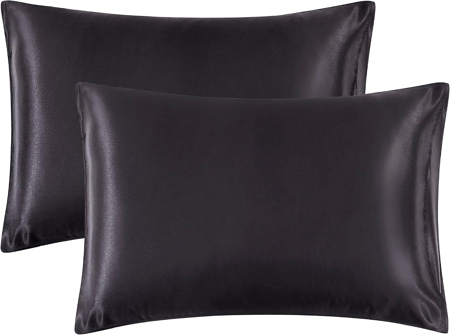 HommxJF Black Satin Pillowcase Standard Set of 2 with Envelope Closure, Black Silk Pillowcase for Hair and Skin (20x26) Black