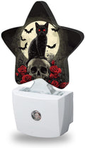 Gothic Black Cat Night Light for Kids, Halloween Skull Bat Rose Flower Night Lights Plug Into Wall, Lightweight Dusk To Dawn Light Sensor…