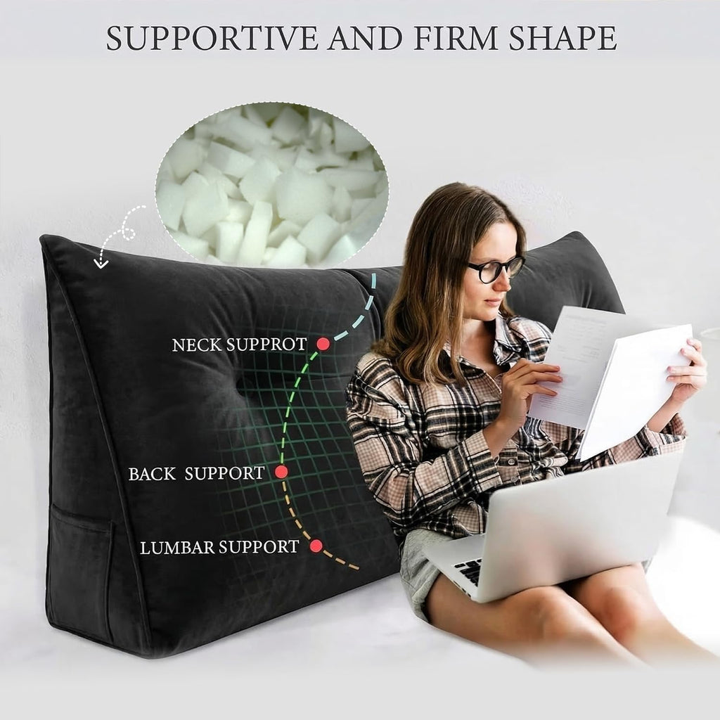 Headboard Pillow Twin for Dorm - Velvet Bed Wedge Headboard Reading Pillow for Sitting in Bed, Shredded Foam Positioning Support Backrest…