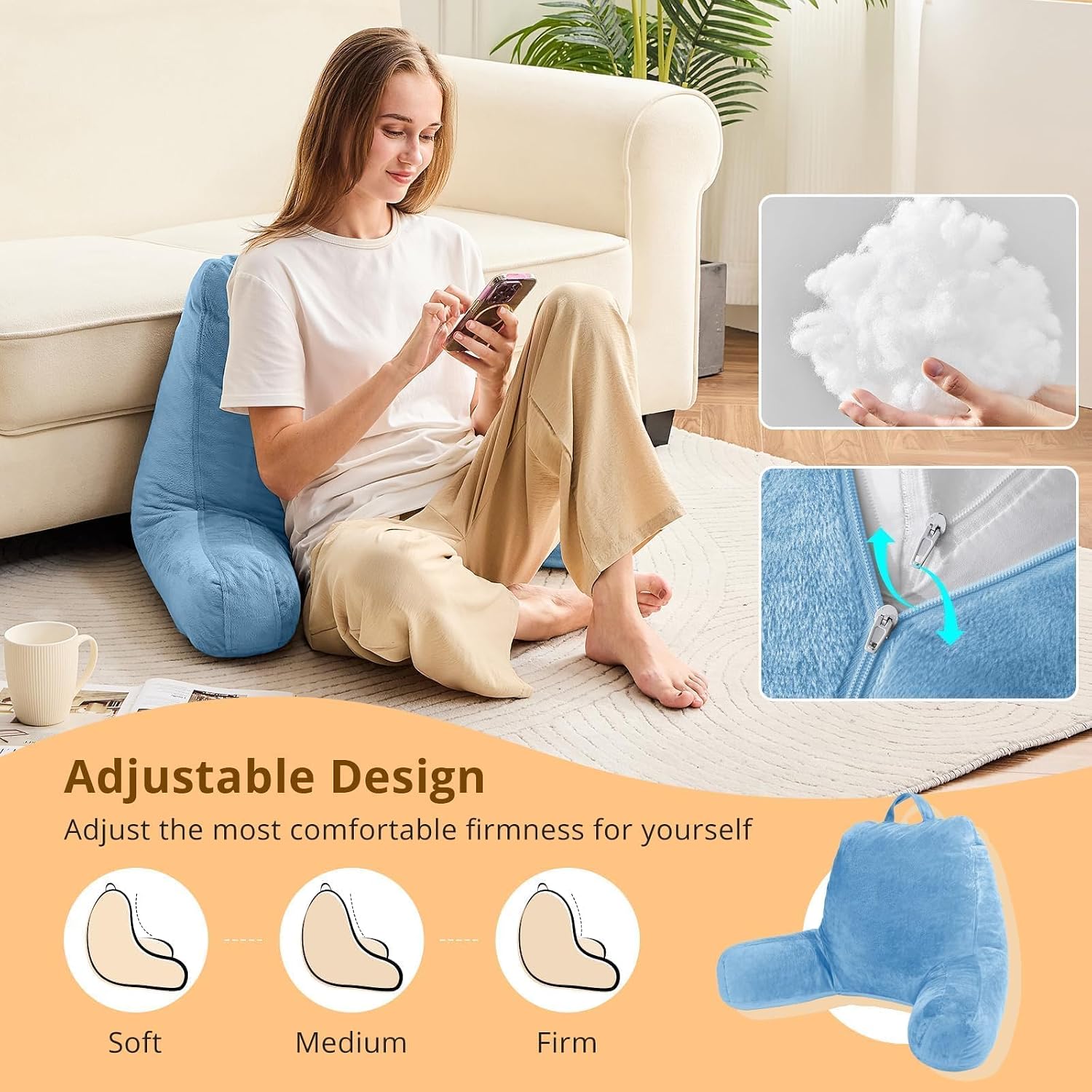 Sasttie Reading Pillow, Velvet Back Pillow for Bed Sitting Up, Adult Back-Rest Support Cushion with Arms for Sit Up on Couch, Sofa, and…