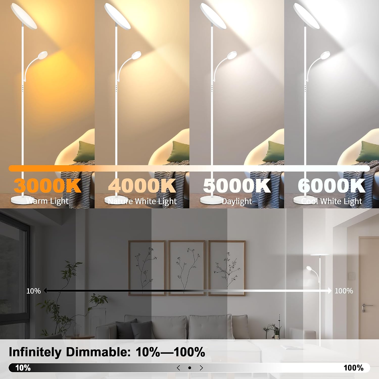 Aulaiyi Floor Lamp-42W/4200LM Super Bright Floor Lamp, Dimmable 2-in-1 LED Floor Lamp for Bedroom, Torchiere Floor Lamps with Remote & Touch…