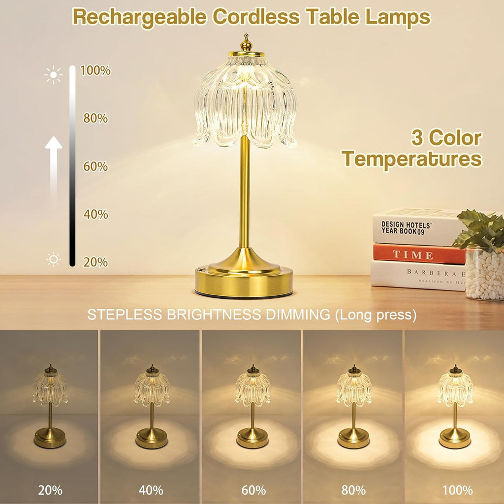 Cordless Lotus Flower Table Lamp, 5200mAh Rechargeable Battery Operated Portable Lamp, 3-Color Dimmable Touch Control Small Desk Lamp for…