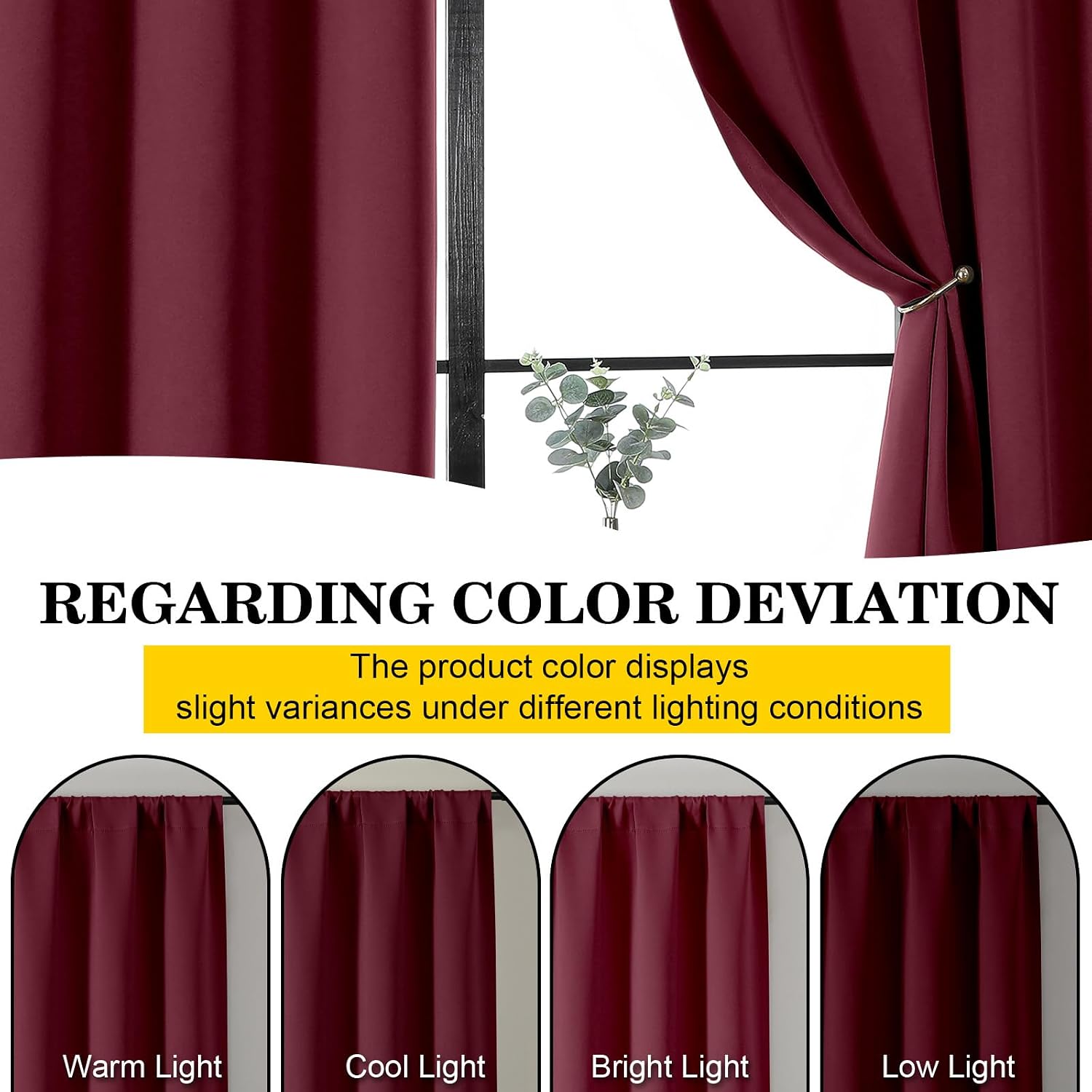 WelvetBLK Burgundy Room Darkening Curtains for Bedroom Living Room 45 Inch Length 2 Panels Set, Soft Solid Thermal Insulated Rod Pocket Sho…