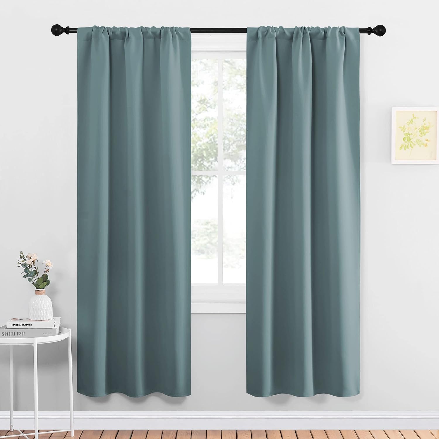 NICETOWN Greyish Blue Blackout Curtains Panels for Window, Thermal Insulated Rod Pocket Blackout Drapes/Draperies for Living Room (2…