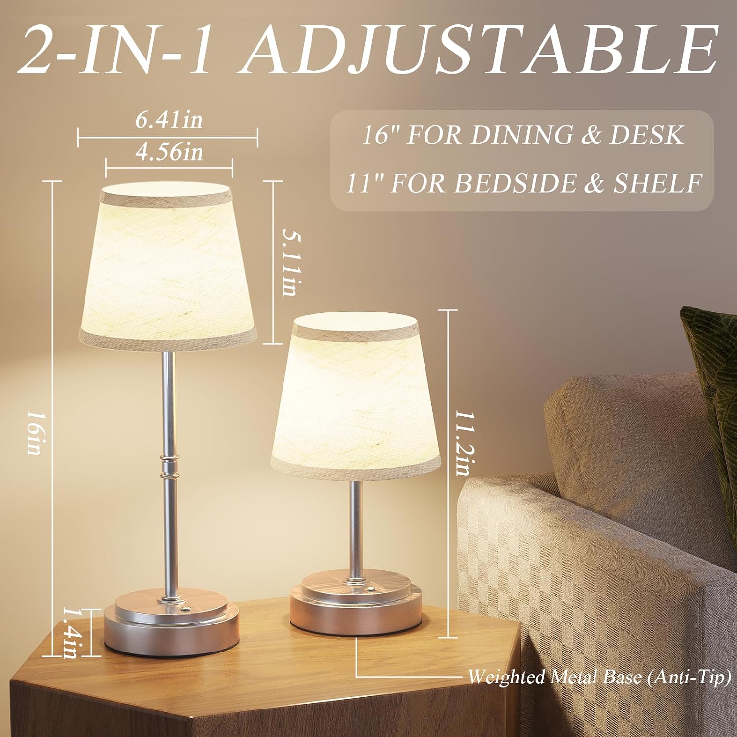 Cordless Table Lamp Rechargeable Silver - 1 Pack 7500mAH Battery Operated Lamp for Decor, 3000K Stepless Dimming Touch Control Wireless…