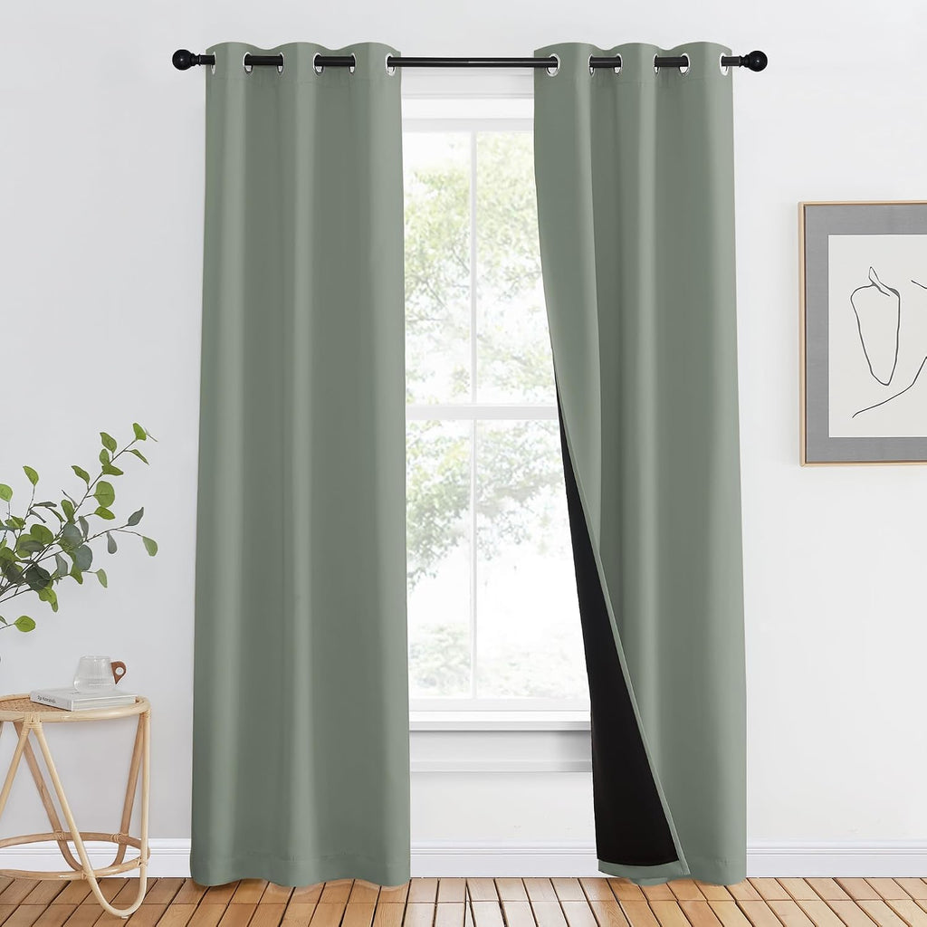 Nicetown 100% Blackout Window Curtain Panels, Heat and Full Light Blocking Drapes with Black Liner for Nursery, 80" Drop Thermal Insulated…