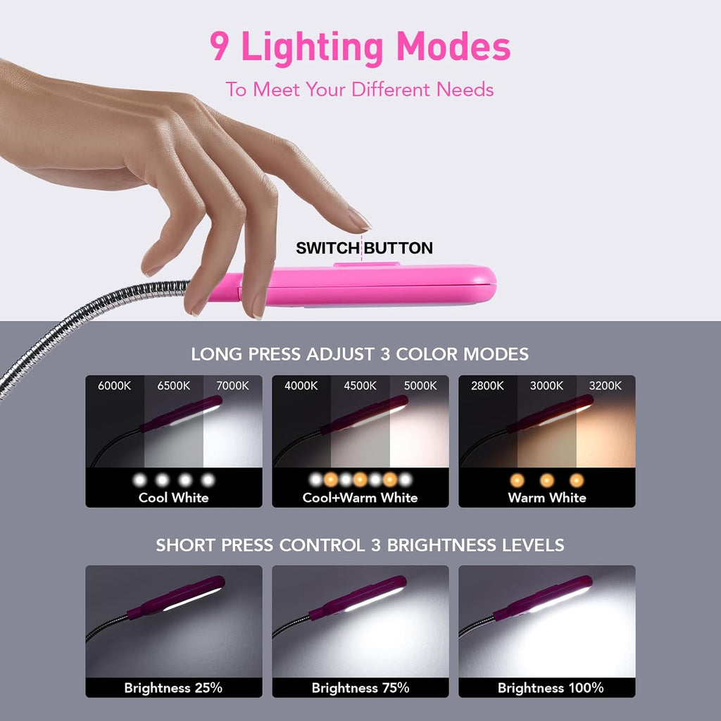 Vavofo Rechargeable Book Light for Reading in Bed Kids, 7 LED Reading Light with 9-Level Warm Cool White Daylight, Eye comfort Lamp with…