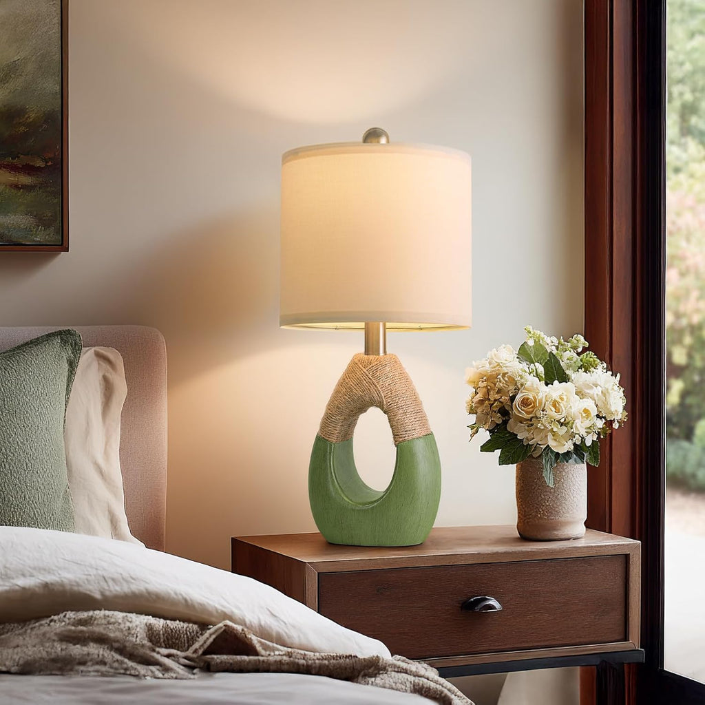 OYEARS 19" Table Lamps Set of 2, Bedside Lamps for Living Room, Lamps for Bedroom, Farmhouse Rattan Table Lamp, Small Space Nightstand…