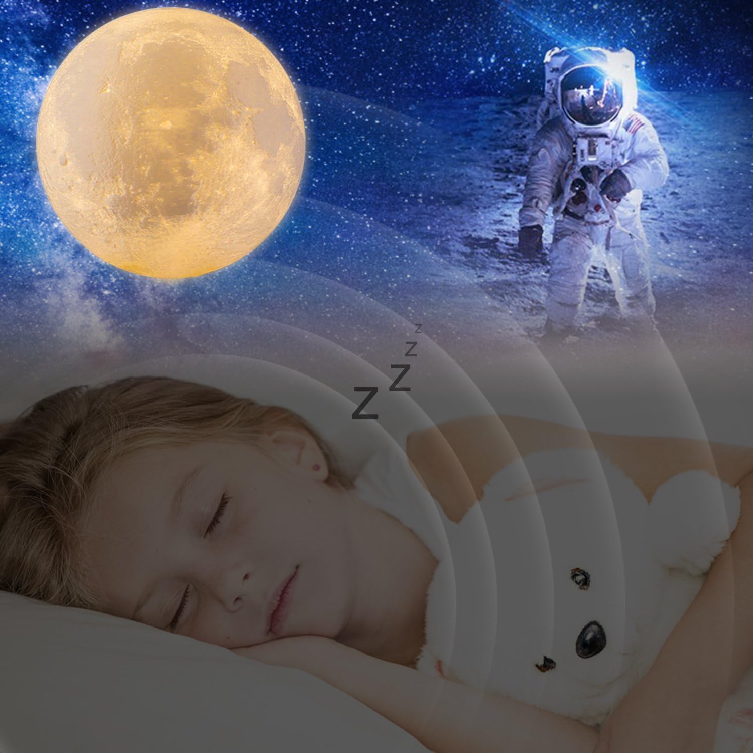 LOGROTATE Moon Lamp, Moon Light Lamps with Time Setting and Stand 3D Printing LED 16 Colors, Hung Up Decorative Night Lights for Baby…