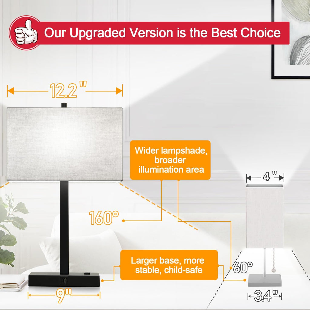 21" Touch Bedside lamps with 2 USB & AC Outlets, 3-Way Dimmable Bedside Table Lamps Set of 2 for Bedroom Living Room Office Reading, Gray…