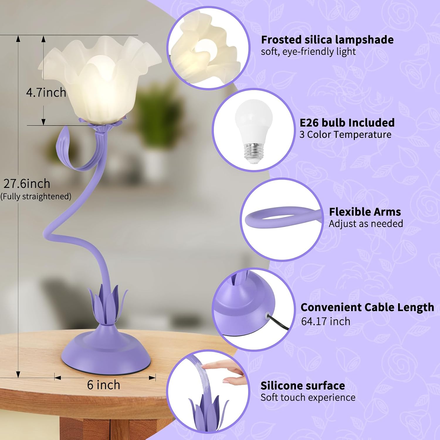 Cute Flower Desk Lamp, 3 Color Temperature Table Lamp with LED Bulb, Vintage Bedside Lamps, Reading Lamps with Soft Light for Bedroom…