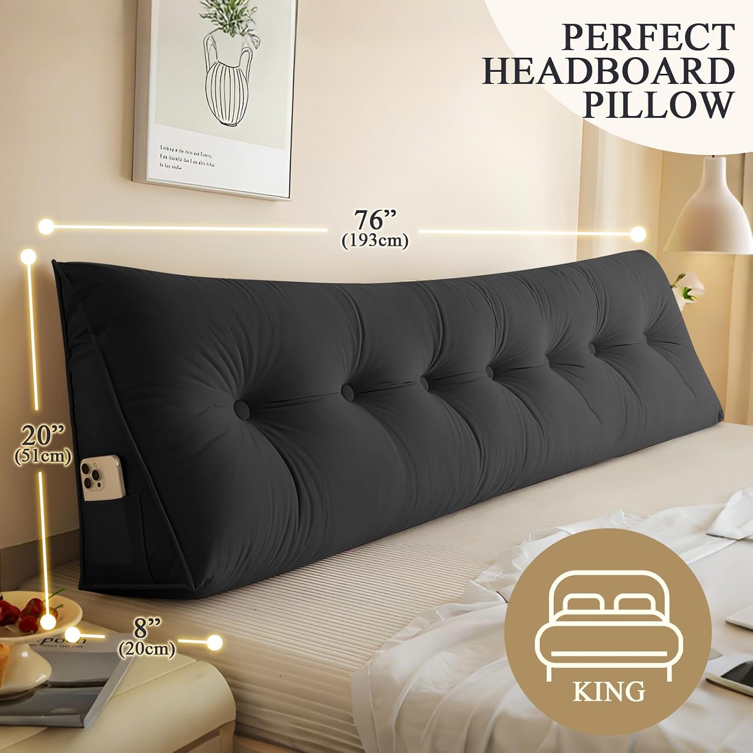 DANGHOOGY Headboard Pillow King, Large Triangular Wedge Headboard Pillow for Reading and Resting, Backrest Positioning Support Pillow…