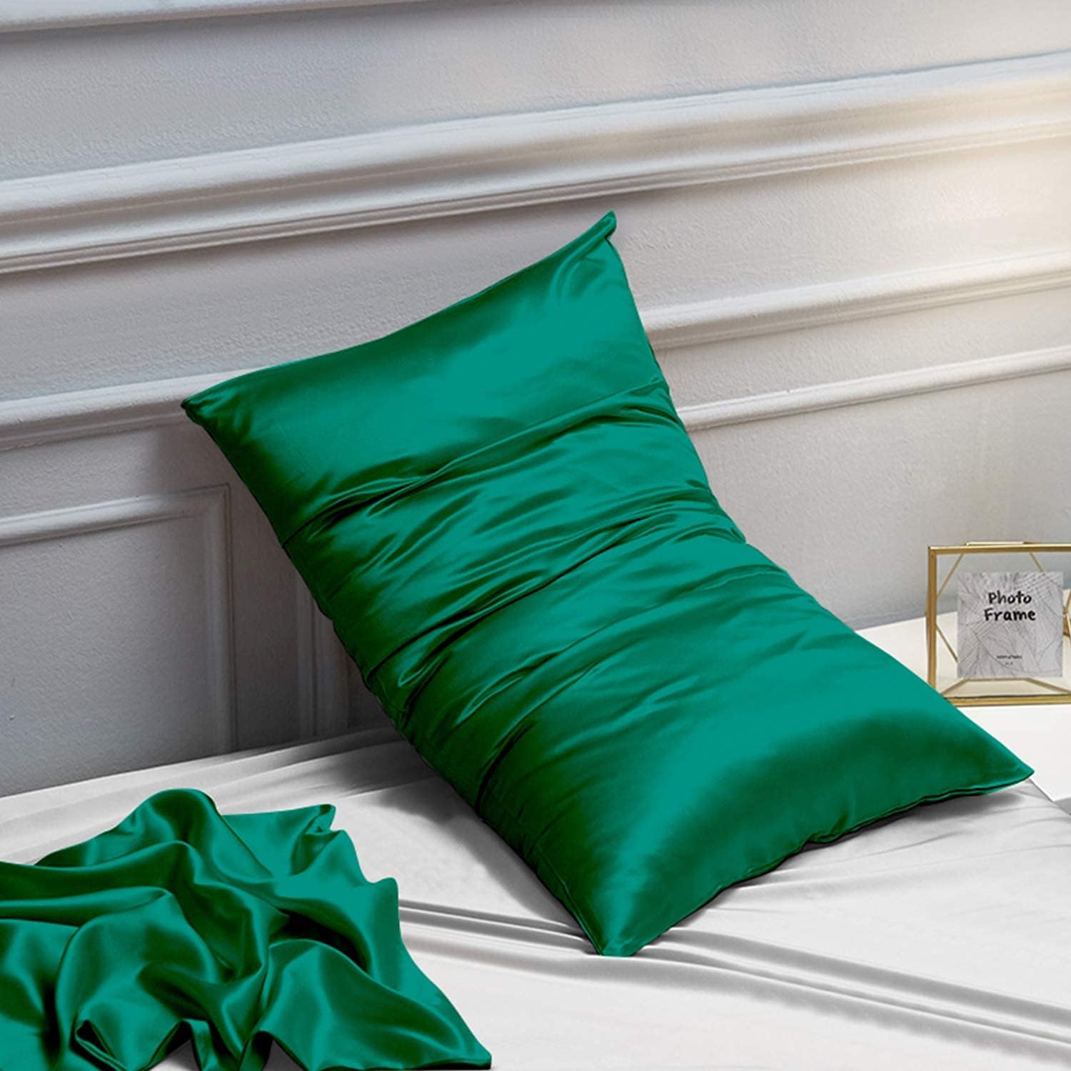 Ntbay 2 Pack Satin Queen Pillowcases for Hair and Skin, Luxurious and Silky Pillow Cases with Envelope Closure, 20x30 Inches, Dark Green 2…