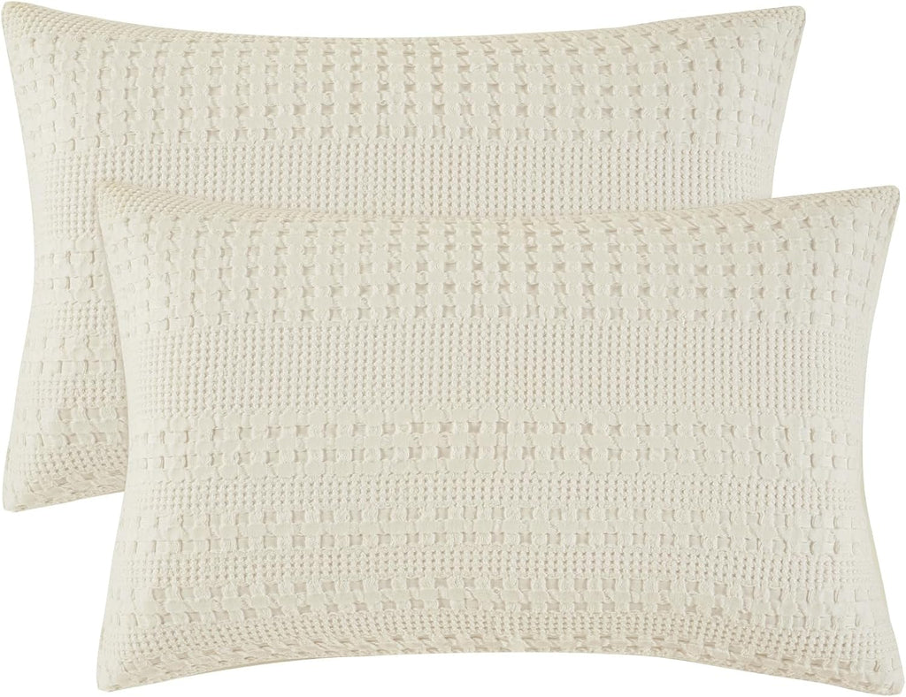 Phf 100% Cotton Waffle Pillow Shams Standard Size, 2 Pack 20" x 26" Soft Skin-Friendly Pillowcases, No Filling, Aesthetic Woven and Breatha…