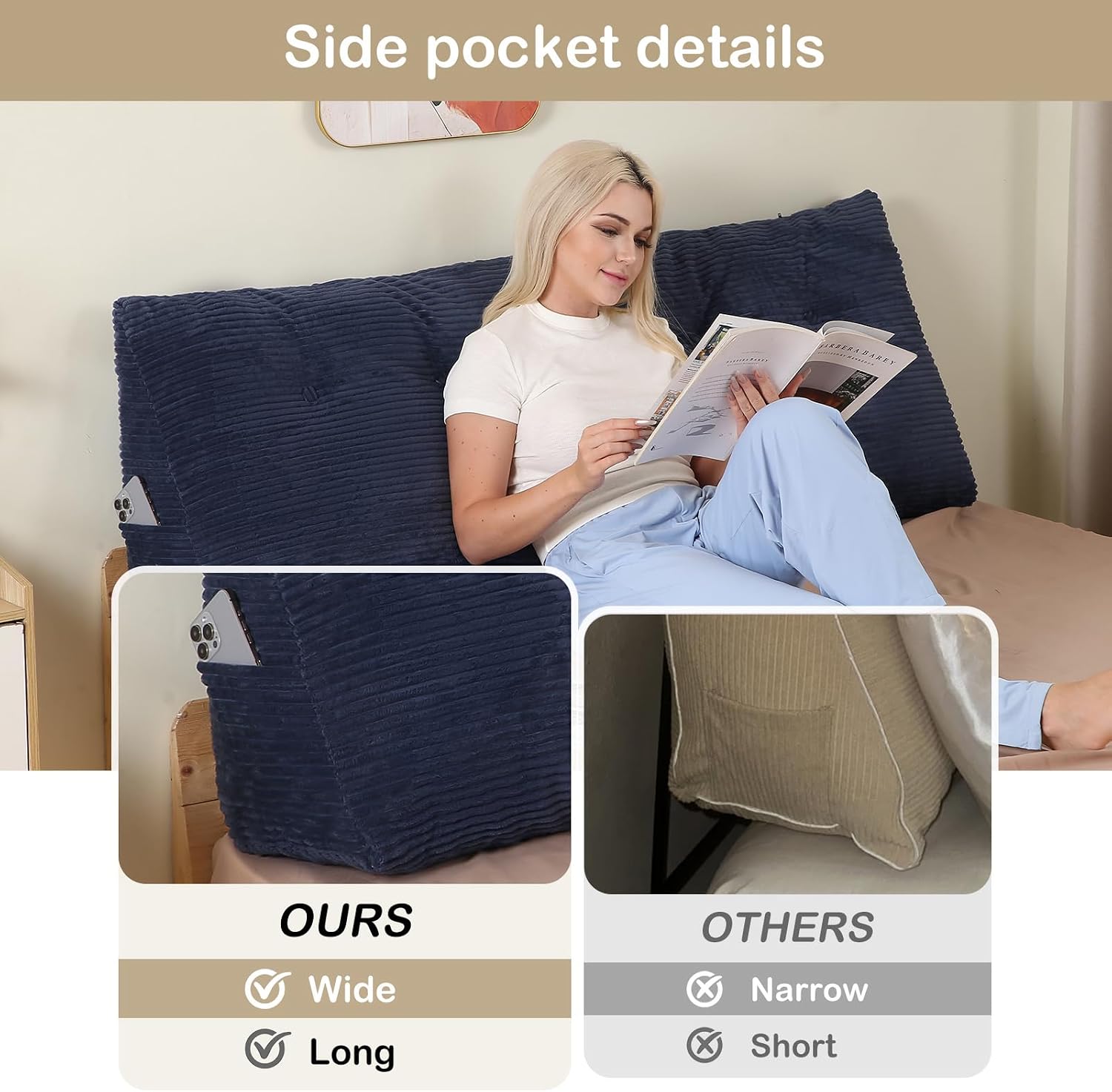 Headboard Pillow Queen, Wedge Headboard Pillow for Bed Sofa, Triangular Backrest Pillow with Removable Cover for Reading, Working…
