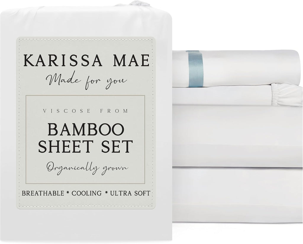 KARISSA MAE Pure Viscose from Bamboo 34" Split Top King Size Sheet Set | 100% FSC Certified | Luxuriously Soft | Cooling | 18" Deep…