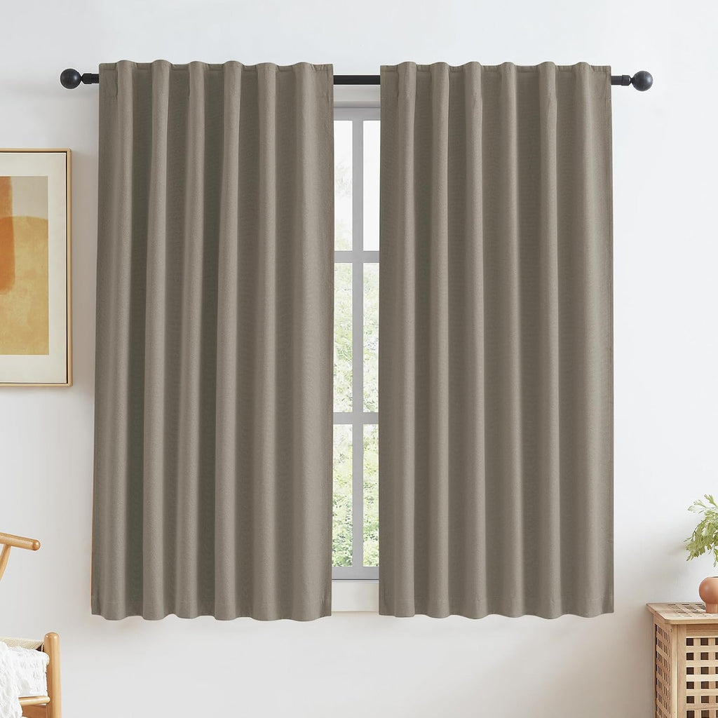 Keqiaosuocai Taupe Blackout Curtains for Small Windows 100% Privacy Assured Thermal Insulated Blackout Shades Blinds for Bedroom 50 Inch Wi…