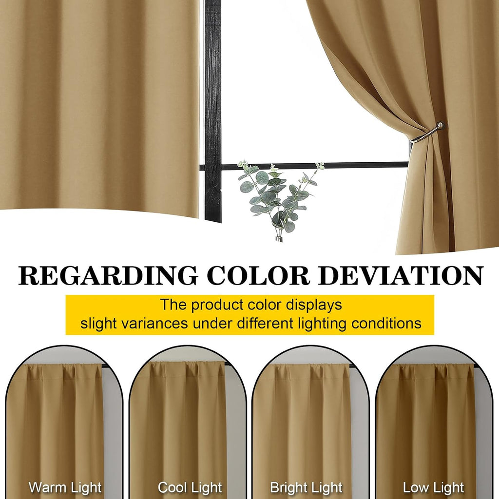 WelvetBLK Gold Room Darkening Curtains for Bedroom Living Room 45 Inch Length 2 Panels Set, Soft Solid Thermal Insulated Rod Pocket Short C…