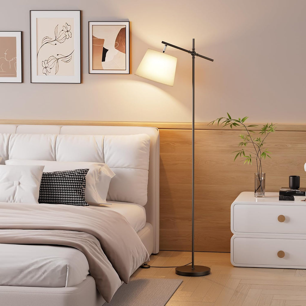 SIBRILLE Floor Lamp with Linen Shade, Dimmable Tall Standing Lamp with Remote Control & 3 Color Temperatures Bulb, Modern Swing Arm Floor…